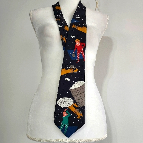 Vintage Golf Tie Richard Torrey Necktie Bench Warmers NWT 100% Silk Bucket Balls - Picture 1 of 12